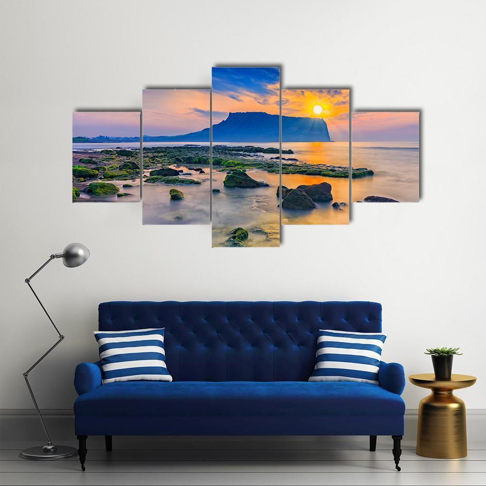 Sunrise At Seongsan Ilchulbong In Jeju Island Canvas Wall Art-5 Star-Gallery Wrap-62" x 32"-Tiaracle