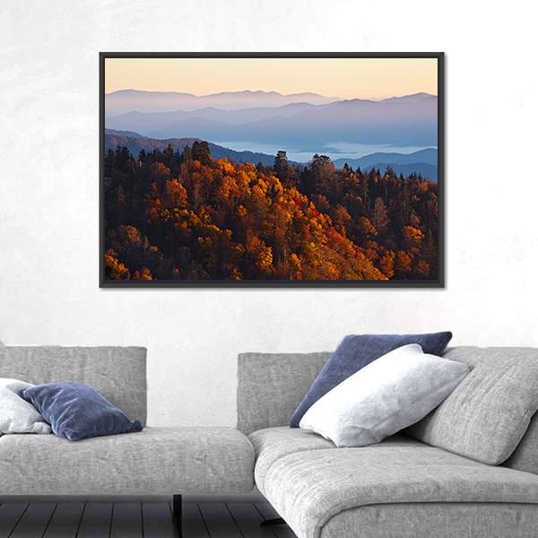 Sunrise At Smoky Mountains Canvas Wall Art-3 Horizontal-Gallery Wrap-25" x 16"-Tiaracle