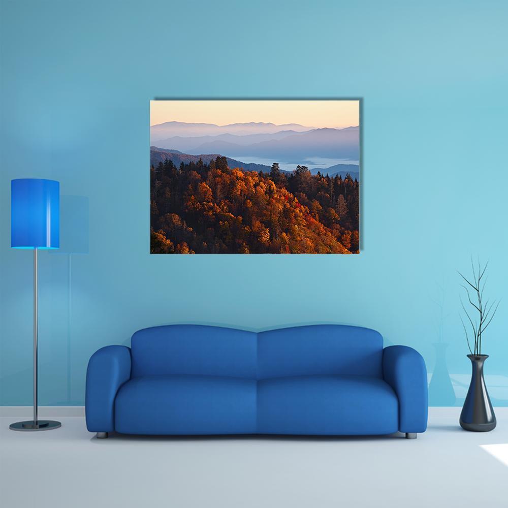 Sunrise At Smoky Mountains Canvas Wall Art-1 Piece-Gallery Wrap-48" x 32"-Tiaracle