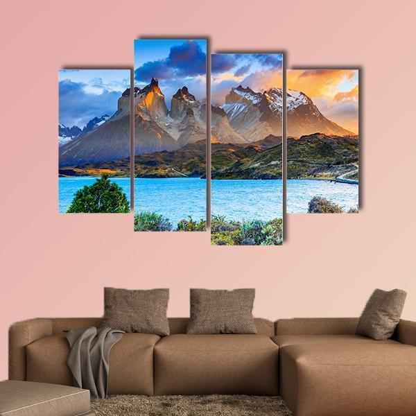 Sunrise At The Pehoe Lake Canvas Wall Art-4 Pop-Gallery Wrap-50" x 32"-Tiaracle