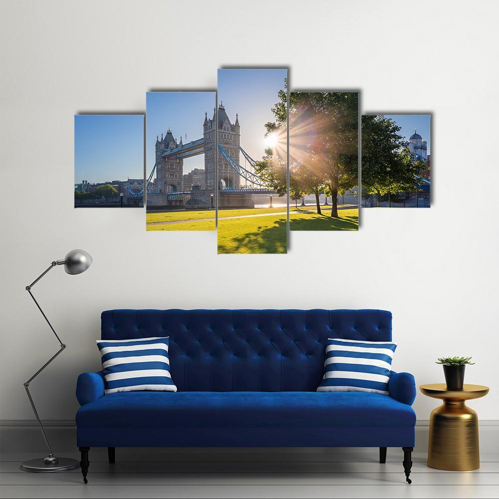 Sunrise At Tower Bridge Canvas Wall Art-5 Star-Gallery Wrap-62" x 32"-Tiaracle