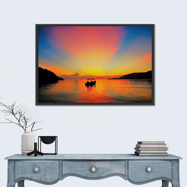 Sunrise At Tropical Beach Canvas Wall Art-1 Piece-Floating Frame-24" x 16"-Tiaracle