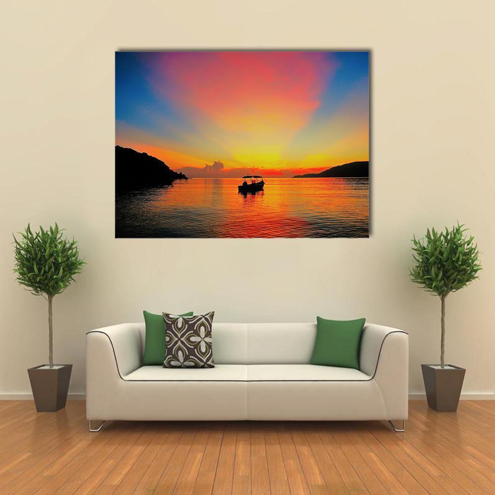 Sunrise At Tropical Beach Canvas Wall Art-1 Piece-Gallery Wrap-36" x 24"-Tiaracle