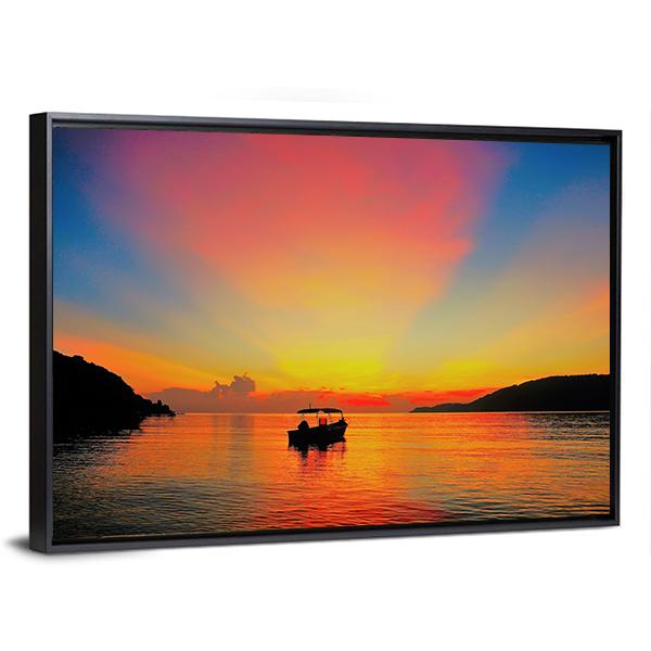 Sunrise At Tropical Beach Canvas Wall Art-3 Horizontal-Gallery Wrap-25" x 16"-Tiaracle