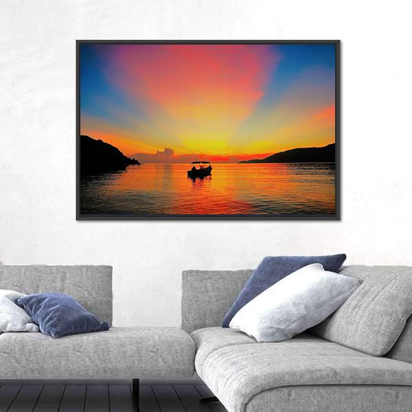 Sunrise At Tropical Beach Canvas Wall Art-3 Horizontal-Gallery Wrap-25" x 16"-Tiaracle