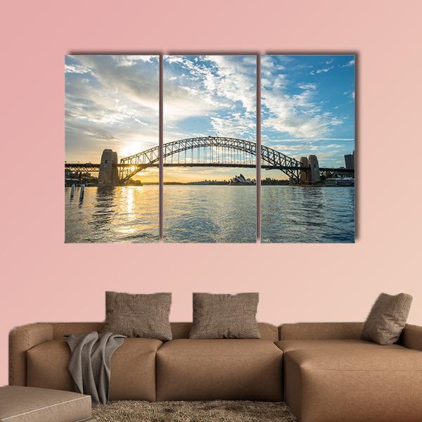 Sunrise From Sydney Harbor Bridge Canvas Wall Art-3 Horizontal-Gallery Wrap-25" x 16"-Tiaracle