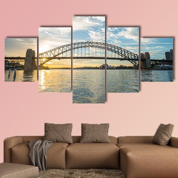 Sunrise From Sydney Harbor Bridge Canvas Wall Art-5 Star-Gallery Wrap-62" x 32"-Tiaracle