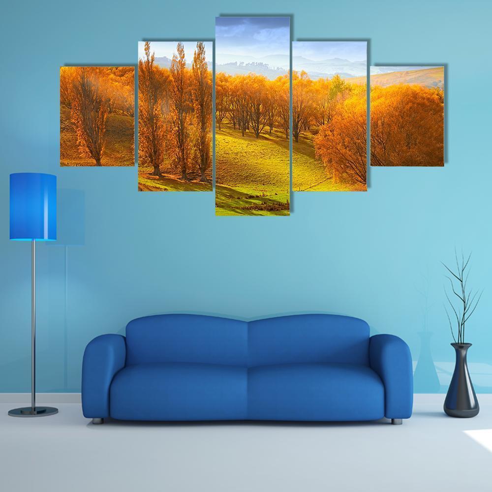 Sunrise In Autumn In New Zealand Canvas Wall Art-5 Star-Gallery Wrap-62" x 32"-Tiaracle