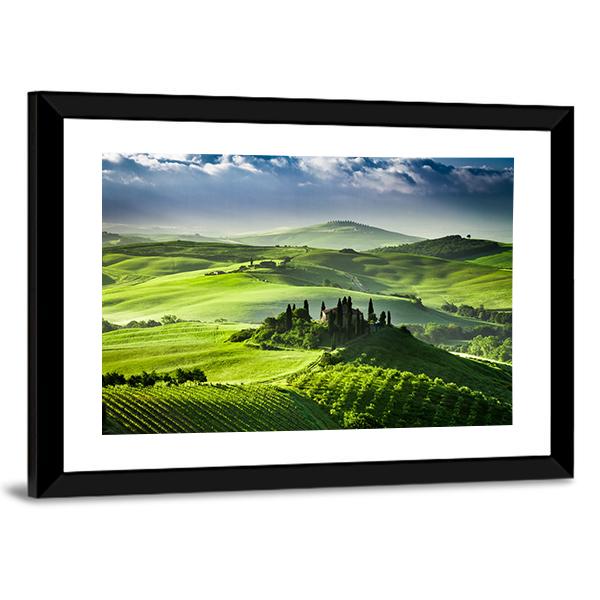 Sunrise In The Valley Of San Quirico D Orcia Canvas Wall Art-3 Horizontal-Gallery Wrap-25" x 16"-Tiaracle
