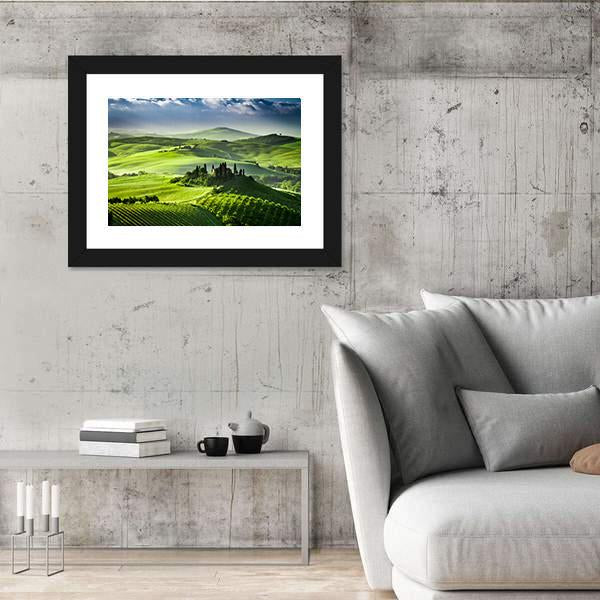 Sunrise In The Valley Of San Quirico D Orcia Canvas Wall Art-3 Horizontal-Gallery Wrap-25" x 16"-Tiaracle