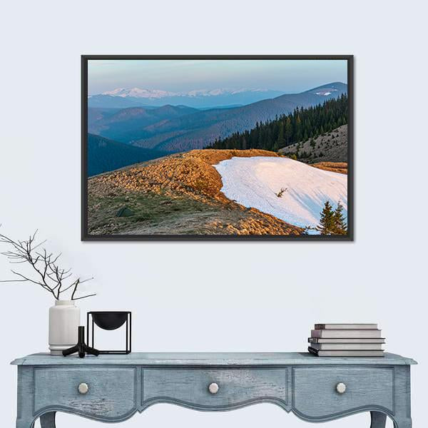 Sunrise Landscape In Spring Carpathian Mountains Canvas Wall Art-1 Piece-Floating Frame-24" x 16"-Tiaracle