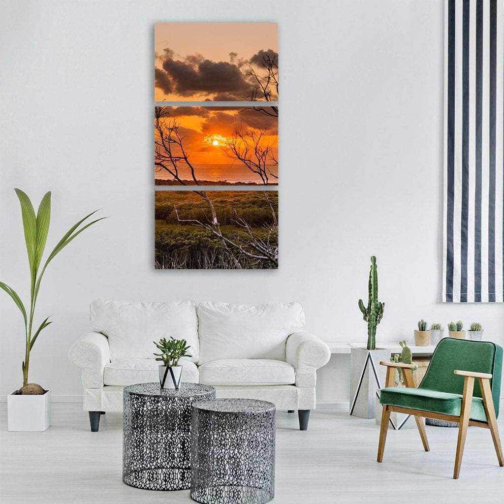 Sunrise Landscape Vertical Canvas Wall Art-3 Vertical-Gallery Wrap-12" x 25"-Tiaracle
