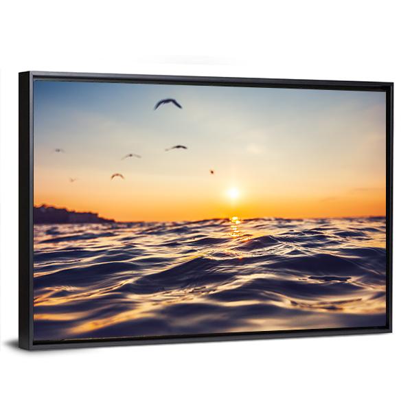 Sunrise Light Shining On Ocean Wave Canvas Wall Art-3 Horizontal-Gallery Wrap-25" x 16"-Tiaracle