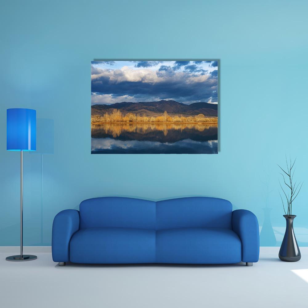Sunrise Lights Up The Edge Of A Lake Canvas Wall Art-1 Piece-Gallery Wrap-48" x 32"-Tiaracle