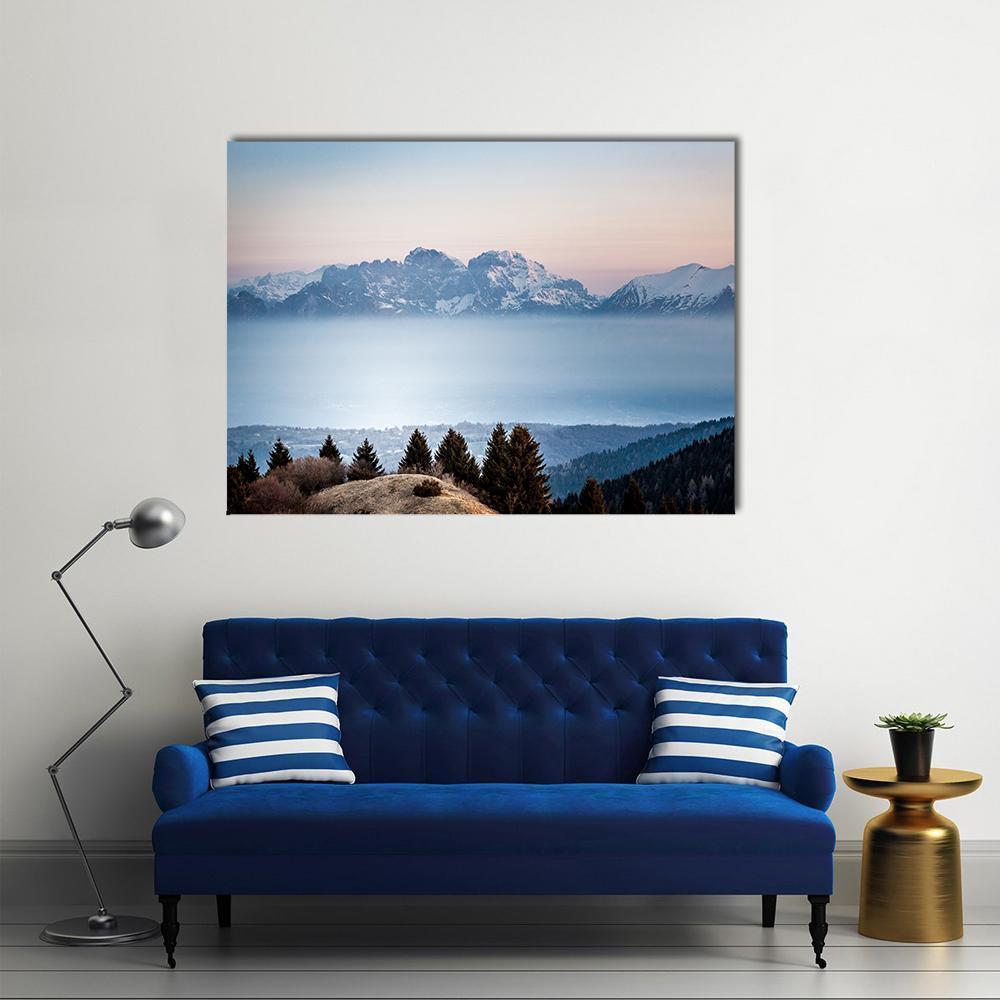Sunrise On Dolomite Peaks Canvas Wall Art-1 Piece-Gallery Wrap-48" x 32"-Tiaracle