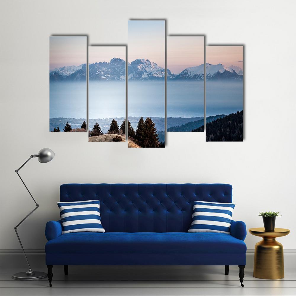 Sunrise On Dolomite Peaks Canvas Wall Art-5 Pop-Gallery Wrap-47" x 32"-Tiaracle