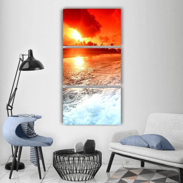Sunrise On Ocean landscape Vertical Canvas Wall Art-3 Vertical-Gallery Wrap-12" x 25"-Tiaracle
