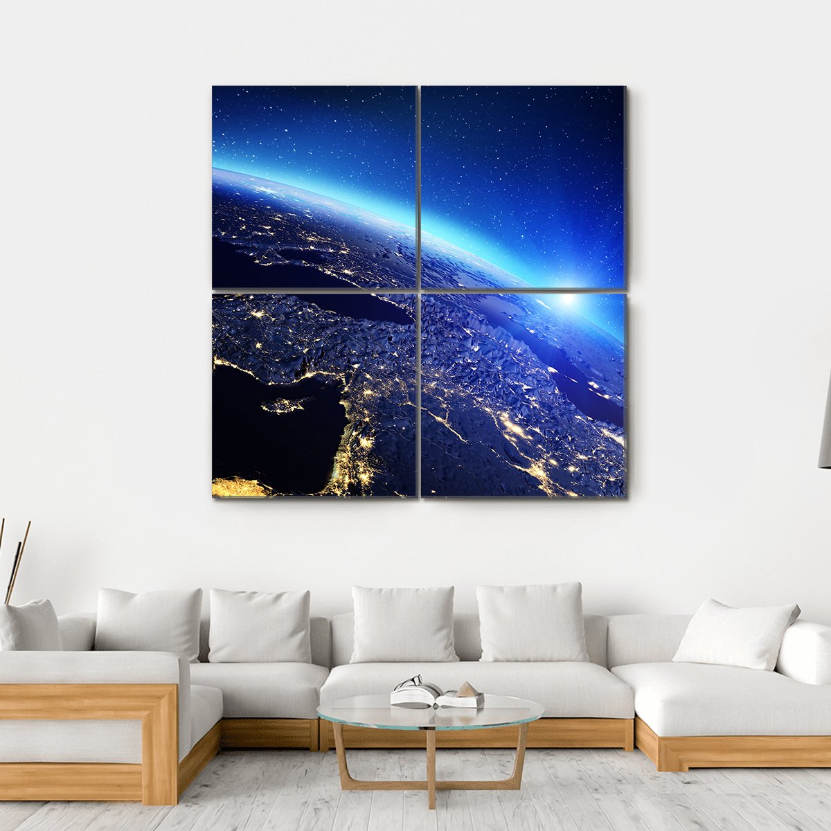Sunrise On Planet Earth Canvas Wall Art-4 Square-Gallery Wrap-17" x 17"-Tiaracle