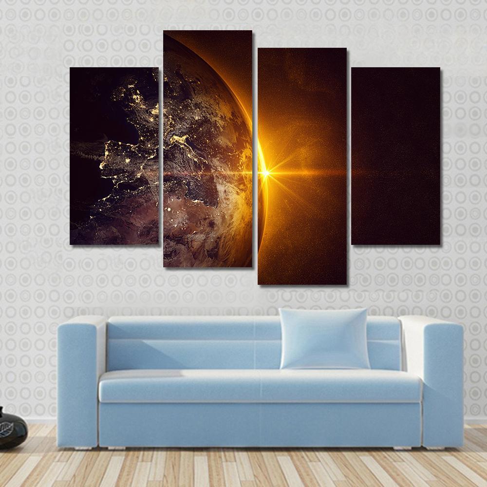 Sunrise On Planet Earth Canvas Wall Art-3 Horizontal-Gallery Wrap-37" x 24"-Tiaracle