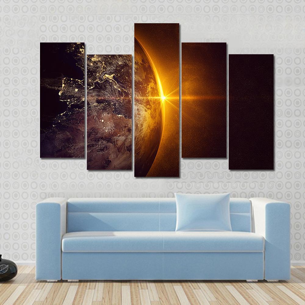 Sunrise On Planet Earth Canvas Wall Art-5 Pop-Gallery Wrap-47" x 32"-Tiaracle