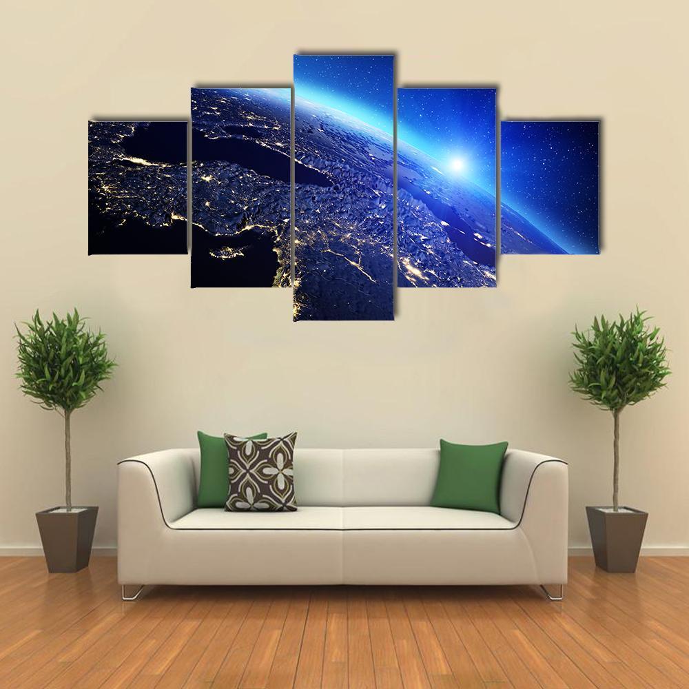 Sunrise On Planet Earth Canvas Wall Art-5 Star-Gallery Wrap-62" x 32"-Tiaracle