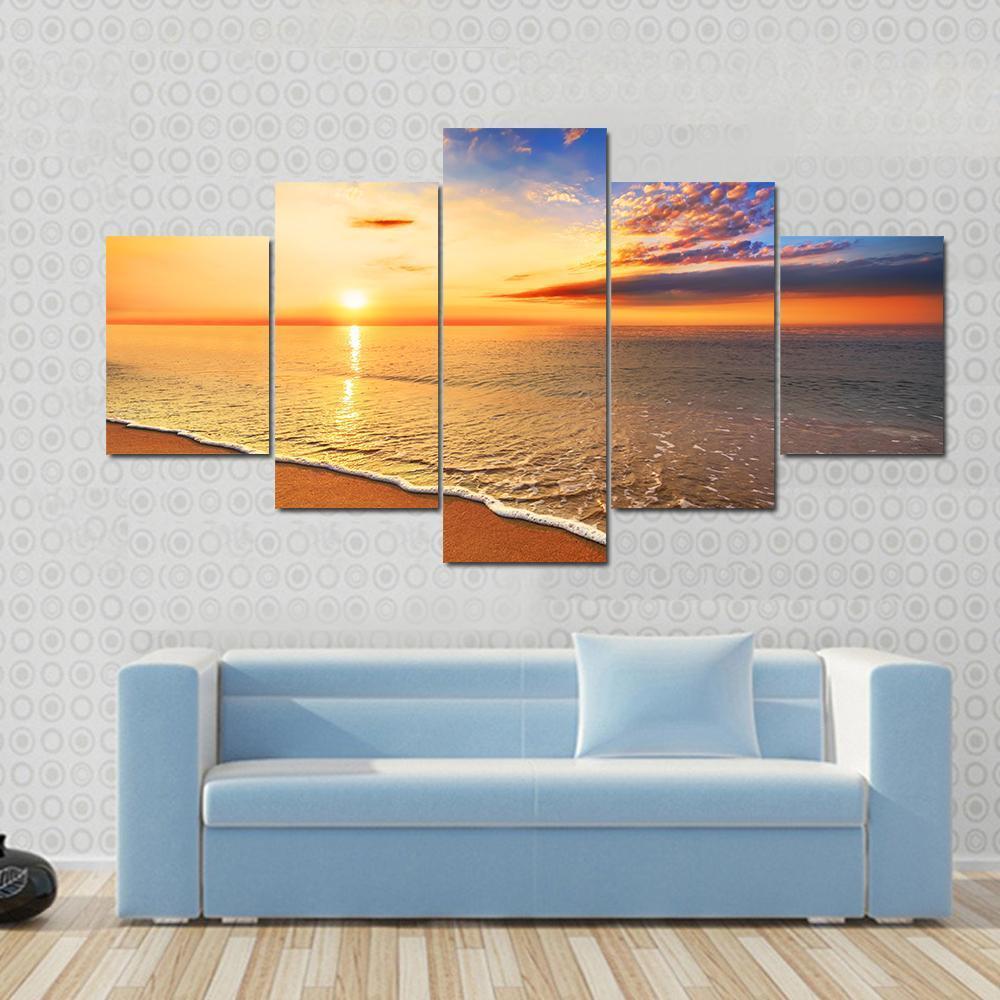 Sunrise On The Beach Canvas Wall Art-5 Star-Gallery Wrap-62" x 32"-Tiaracle