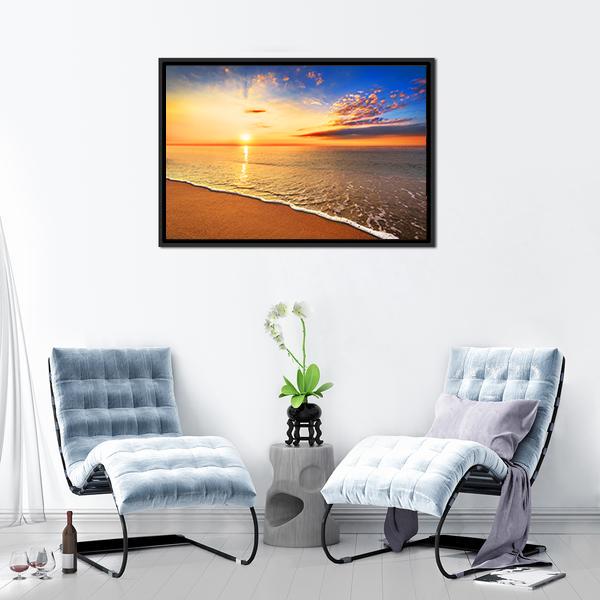 Sunrise On The Beach Canvas Wall Art-1 Piece-Floating Frame-24" x 16"-Tiaracle