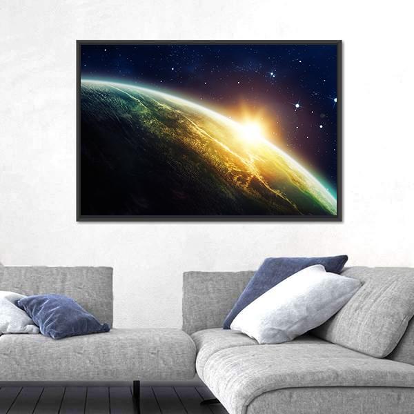 Sunrise On The Planet From Space Canvas Wall Art-3 Horizontal-Gallery Wrap-25" x 16"-Tiaracle