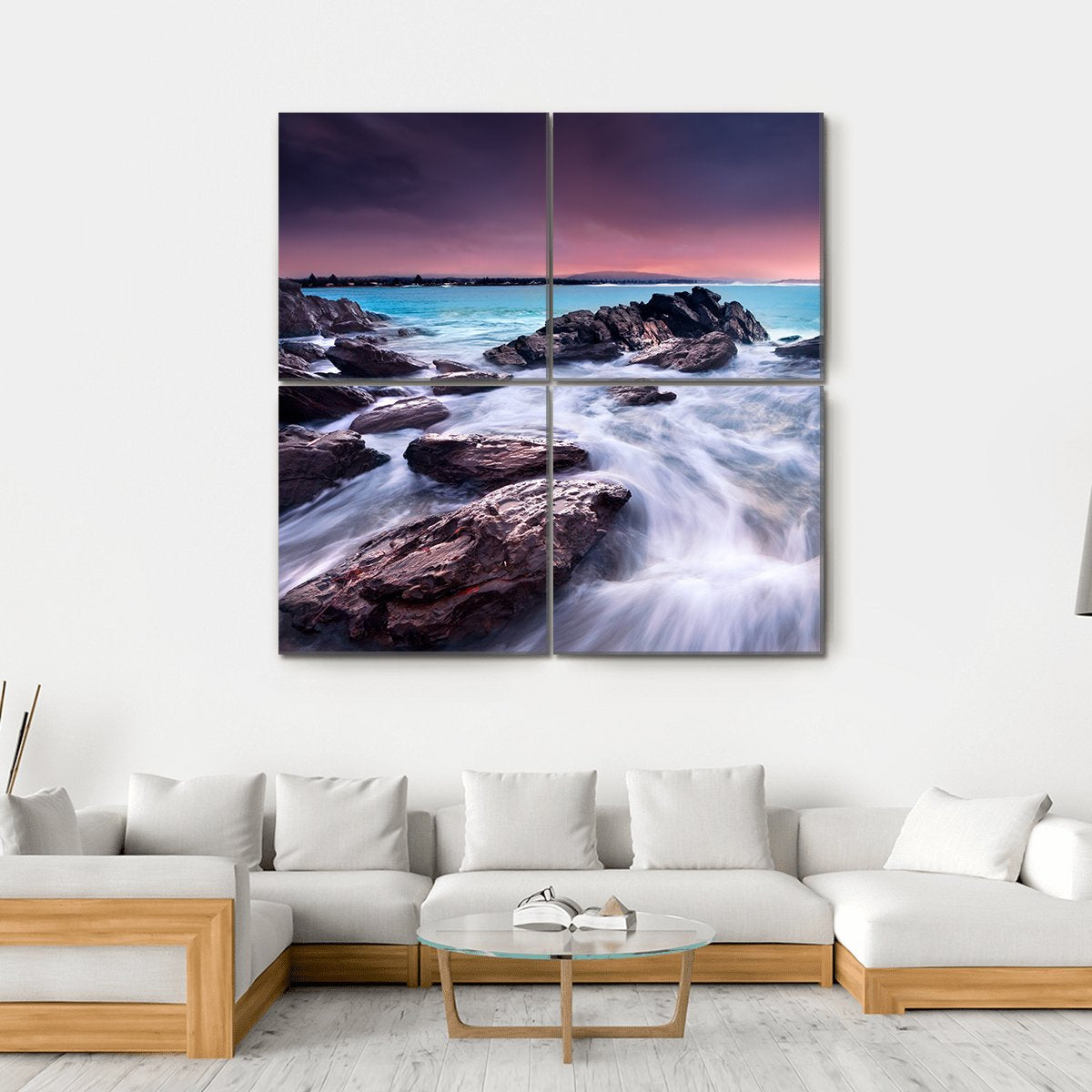 Sunrise Over Australian Beach Canvas Wall Art-4 Square-Gallery Wrap-17" x 17"-Tiaracle