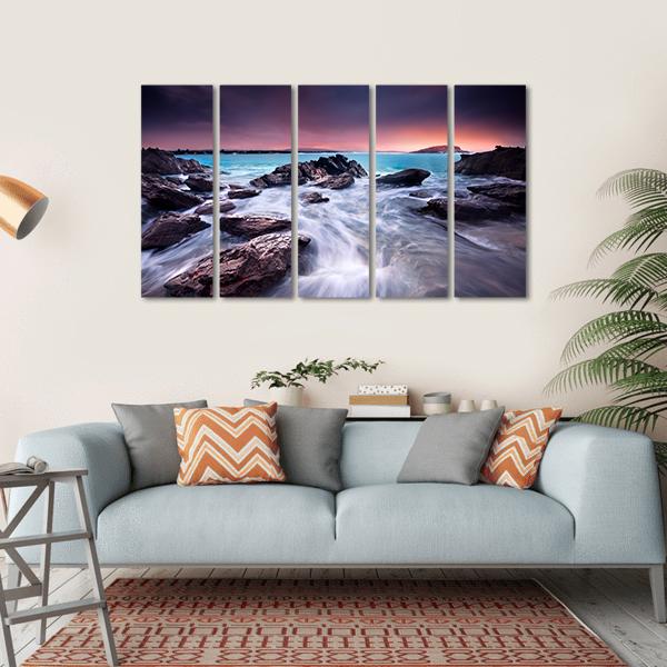 Sunrise Over Australian Beach Canvas Wall Art-5 Horizontal-Gallery Wrap-22" x 12"-Tiaracle