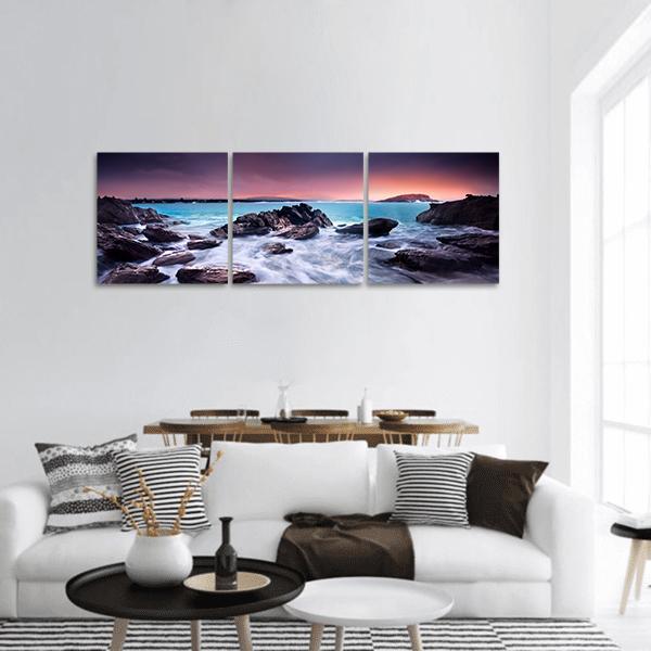 Sunrise Over Australian Beach Panoramic Canvas Wall Art-3 Piece-25" x 08"-Tiaracle