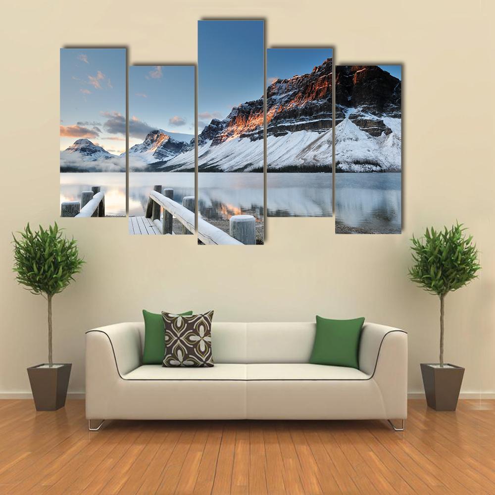 Sunrise Over Bow Lake In Banff National Park Canvas Wall Art-5 Pop-Gallery Wrap-47" x 32"-Tiaracle