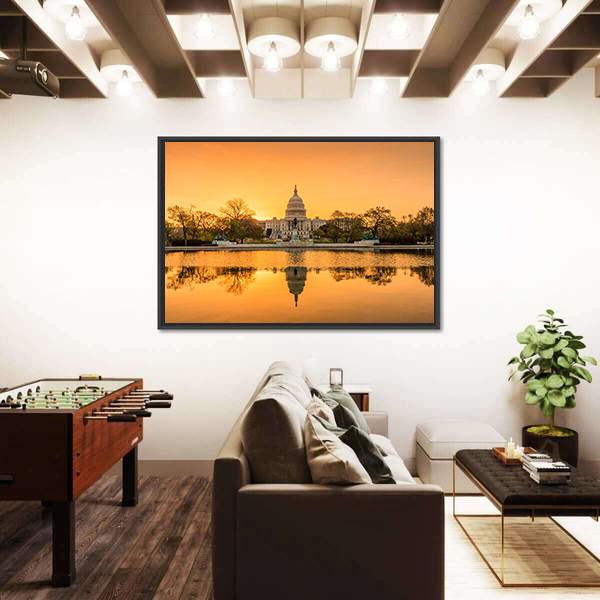 Sunrise Over Capitol Building Panoramic Canvas Wall Art-1 Piece-36" x 12"-Tiaracle