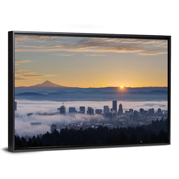 Sunrise Over City Of Portland Oregon Canvas Wall Art-3 Horizontal-Gallery Wrap-25" x 16"-Tiaracle