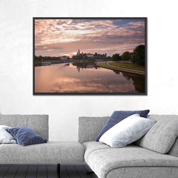 Sunrise Over City View From River Canvas Wall Art-3 Horizontal-Gallery Wrap-25" x 16"-Tiaracle