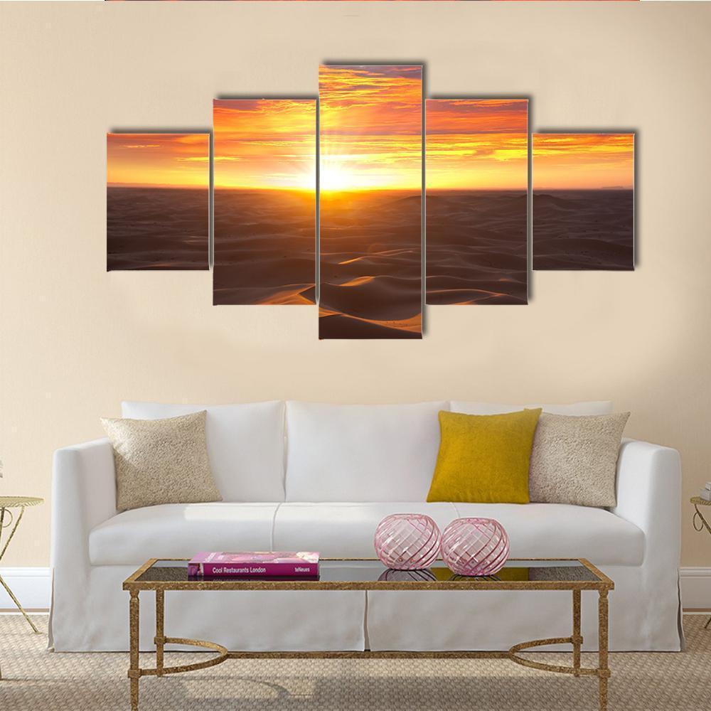 Sunrise Over Desert Canvas Wall Art-5 Star-Gallery Wrap-62" x 32"-Tiaracle