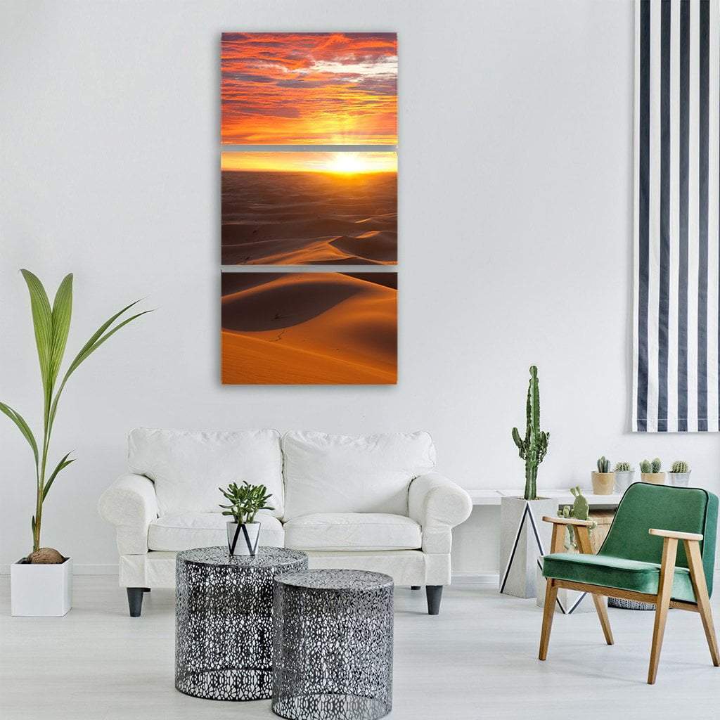 Sunrise Over Desert Vertical Canvas Wall Art-3 Vertical-Gallery Wrap-12" x 25"-Tiaracle