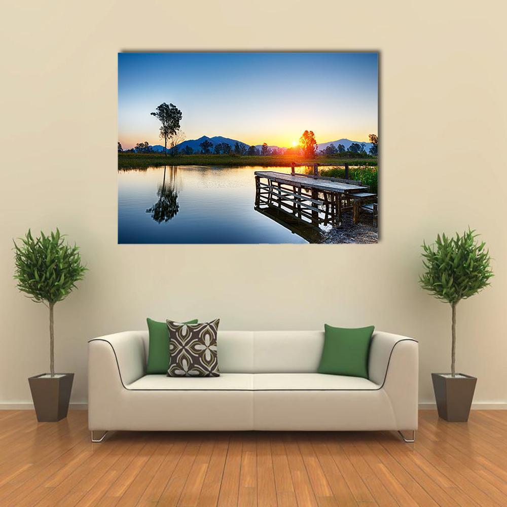 Sunrise Over Fishing Jetty Canvas Wall Art-1 Piece-Gallery Wrap-48" x 32"-Tiaracle