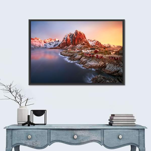 Sunrise Over Hamnoy In Lofoten Islands Norway Canvas Wall Art-1 Piece-Floating Frame-24" x 16"-Tiaracle
