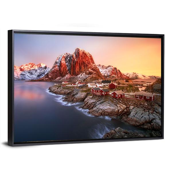 Sunrise Over Hamnoy In Lofoten Islands Norway Canvas Wall Art-3 Horizontal-Gallery Wrap-25" x 16"-Tiaracle