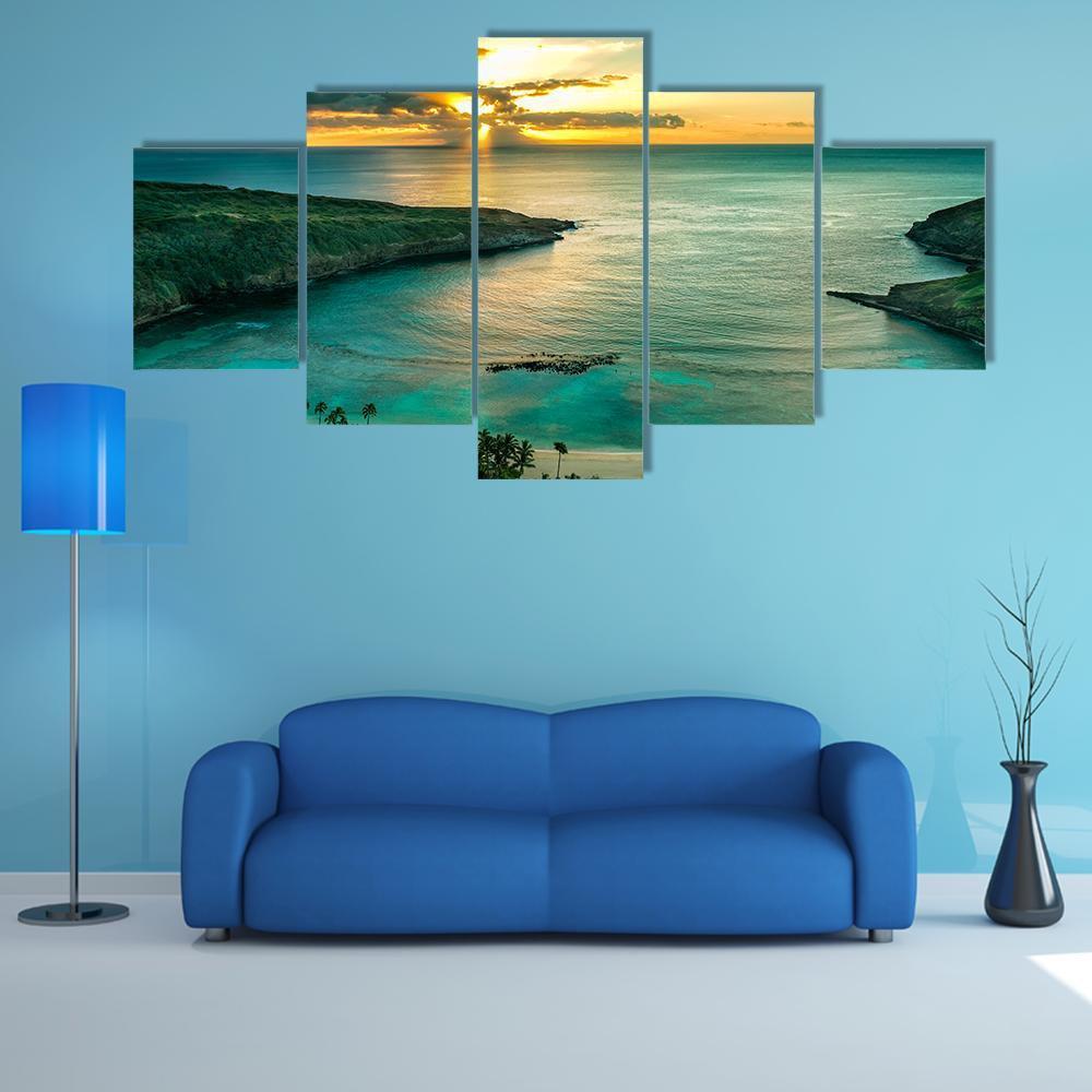 Sunrise Over Hanauma Bay On Oahu In Hawaii Canvas Wall Art-5 Star-Gallery Wrap-62" x 32"-Tiaracle