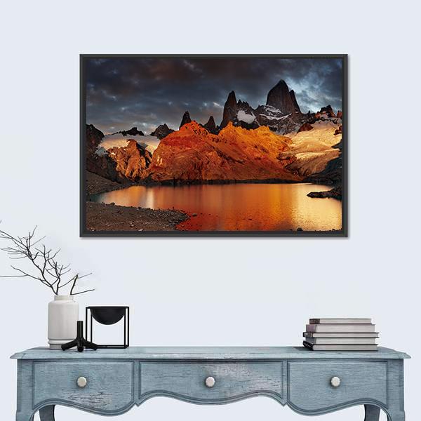 Sunrise Over Laguna De Los Tres And Mount Fitz Roy Canvas Wall Art-1 Piece-Floating Frame-24" x 16"-Tiaracle