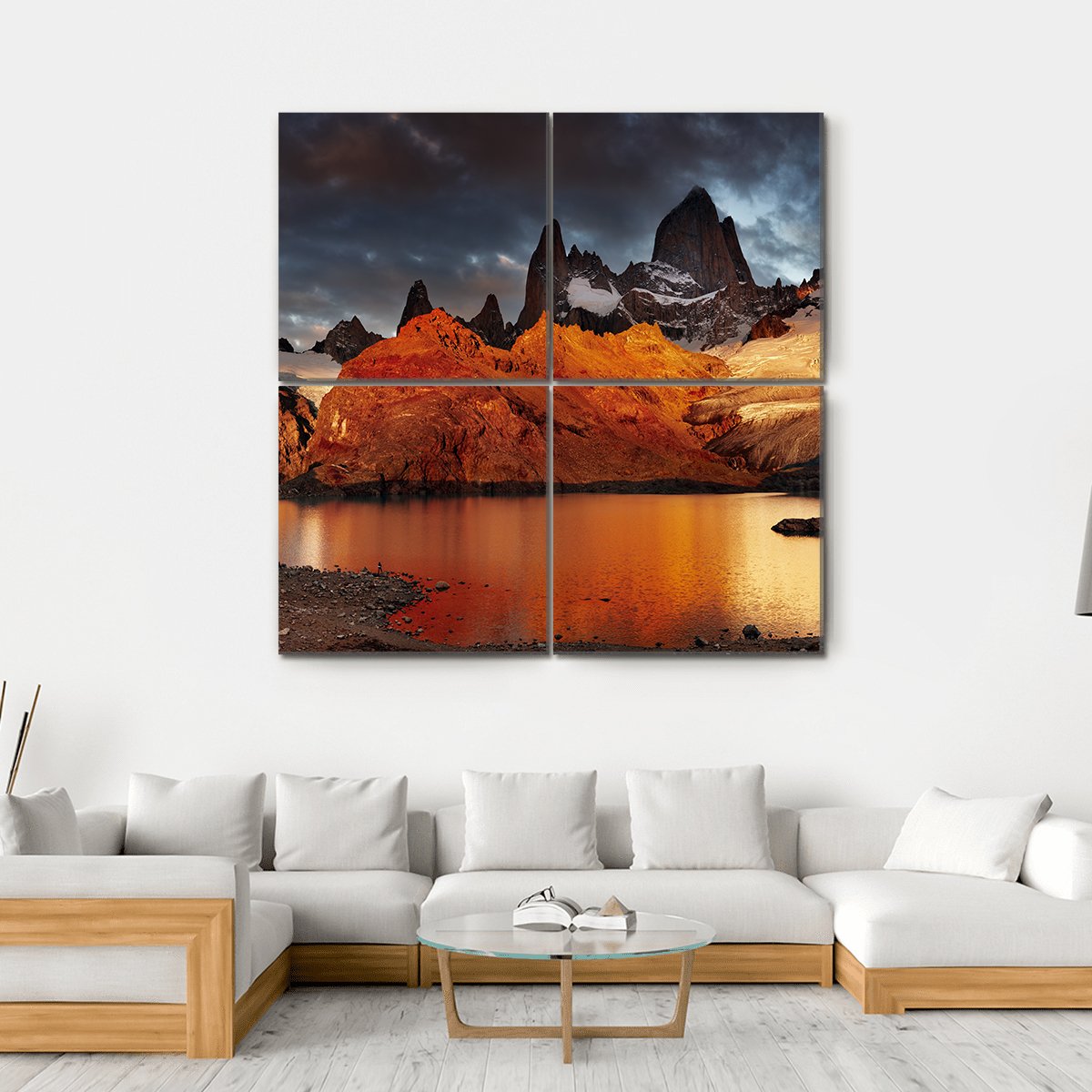Sunrise Over Laguna De Los Tres And Mount Fitz Roy Canvas Wall Art-4 Square-Gallery Wrap-17" x 17"-Tiaracle