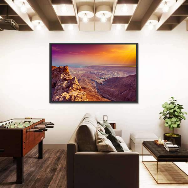 Sunrise Over Masada Fortress Canvas Wall Art-3 Horizontal-Gallery Wrap-25" x 16"-Tiaracle