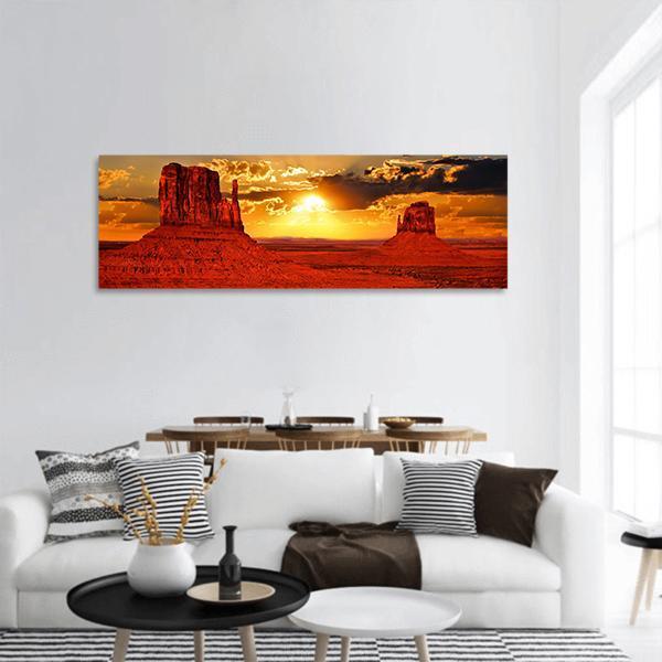 Sunrise Over Monument Valley Panoramic Canvas Wall Art-1 Piece-36" x 12"-Tiaracle