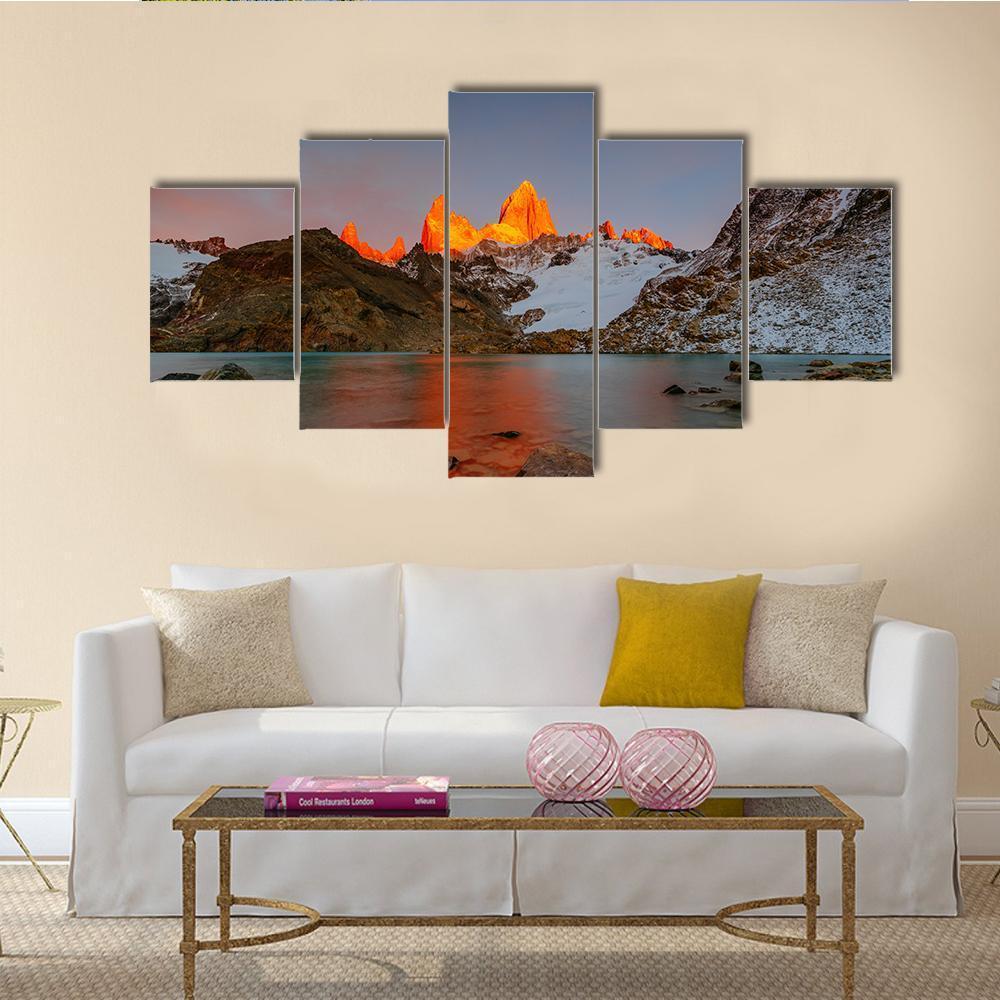 Sunrise Over Mount Fitzroy Canvas Wall Art-5 Star-Gallery Wrap-62" x 32"-Tiaracle