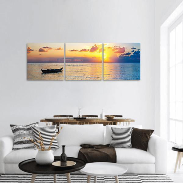 Colorful Sunrise Over Ocean Panoramic Canvas Wall Art-3 Piece-25" x 08"-Tiaracle