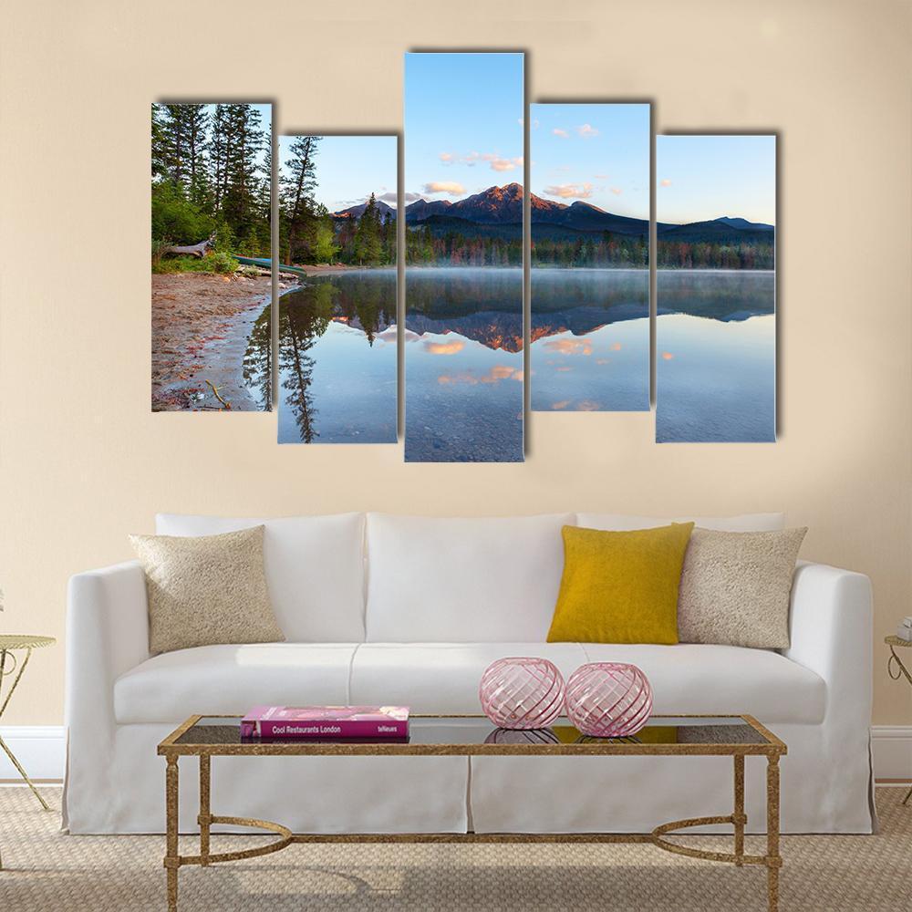 Sunrise Over Pyramid Mountain And Edith Lake Canvas Wall Art-5 Pop-Gallery Wrap-47" x 32"-Tiaracle