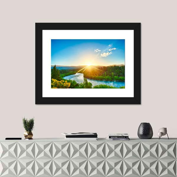 Sunrise Over River Clutha In New Zealand Canvas Wall Art-1 Piece-Framed Print-20" x 16"-Tiaracle