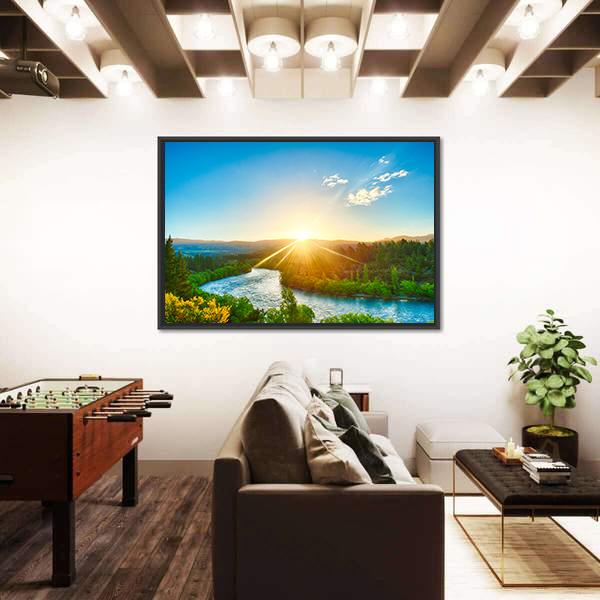 Sunrise Over River Clutha In New Zealand Canvas Wall Art-3 Horizontal-Gallery Wrap-25" x 16"-Tiaracle
